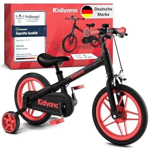 3-in-1 Kinderfahrrad ab 2 Jahren mit abnehmbaren Pedalen & Stützrädern – Laufrad 12 Zoll mit Handbremse, Klingel, höhenverstellbarem Sattel & Lenker, Balance Bike mit Aluminiumrahmen