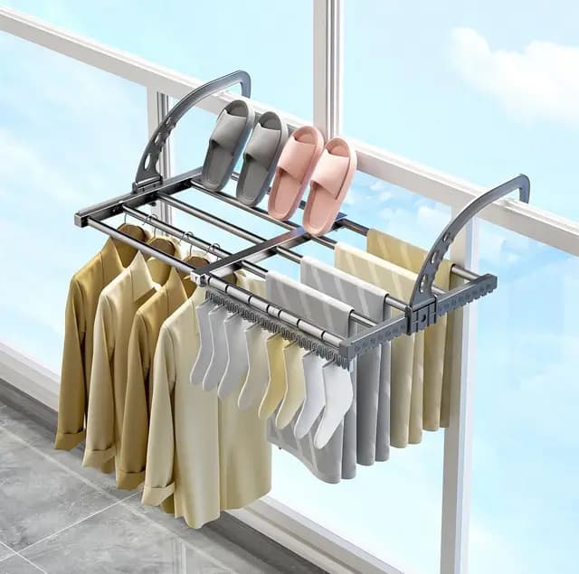 ANEWSIR Wäscheständer Balkon Wäschetrockner Ausziehbar Faltbar Klein, Heizkörper Wäscheständer Heizung Hängetrockner Wand für Draußen & Drinnen (38-55 cm), Winddicht Sockenaufhänger Inklusive.