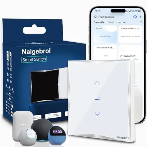 TUYA WLAN Smart Rollladenschalter 400W – Glas-Touchpanel 86×86mm mit Nullleiter (L/N), für elektrische Rollläden & Jalousien, Alexa & Google Home kompatibel, 230V CE