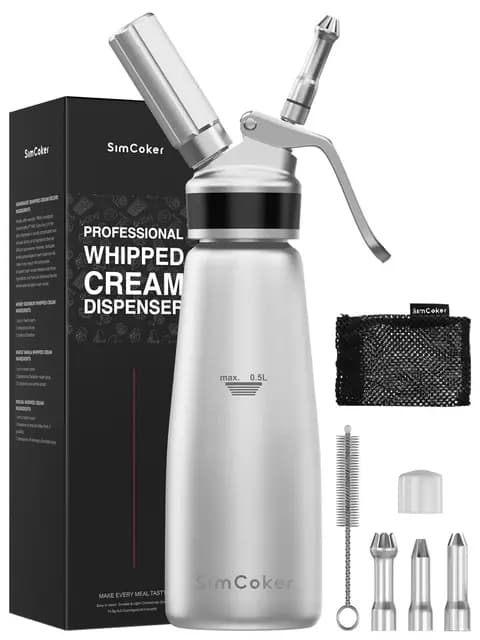 Sahnespender,Aluminium Sahnesiphon 500ml,inklusive Ersatzteile 3 Edelstahl Spritztüllen 1 Reinigungbürste, Schlagsahnebereiter,Deutsche Anweisungen