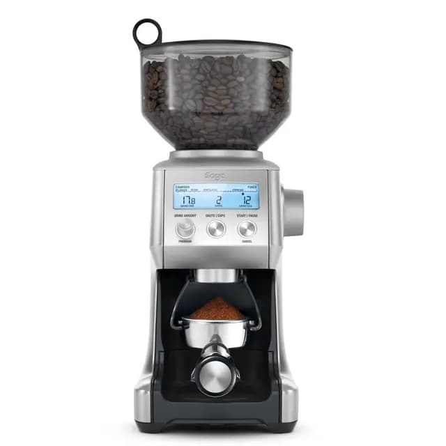 Sage - The Smart Grinder Pro - Kaffeemühle mit kegelförmigem Mahlwerk - Programmierbar, automatisch, individuell - 60 Mahlgradeinstellungen - 165 W, inkl. Siebträger-Einsätze - Gebürsteter Edelstahl
