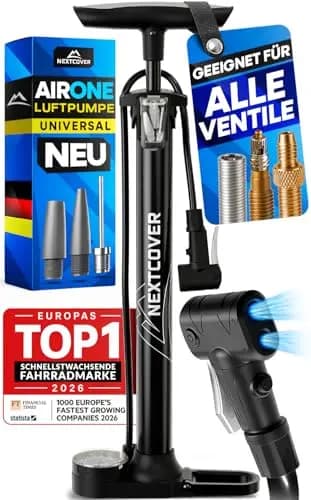 NEXTCOVER® Fahrradpumpe Alle Ventile mit [Airflow-Technologie] I Pumpe für Autoventil, Presta Ventil & Dunlopventil I Standluftpumpe Fahrrad mit Manometer I Luftpumpe Fahrrad