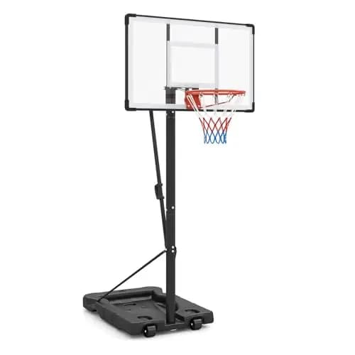 GYMAX Basketballkorb Outdoor, verstellbare Korbhöhe 204-358 cm, Basketballständer mit Rollen, befüllbarer Basis, Mobile Basketballanlage für Jugendliche, Erwachsene