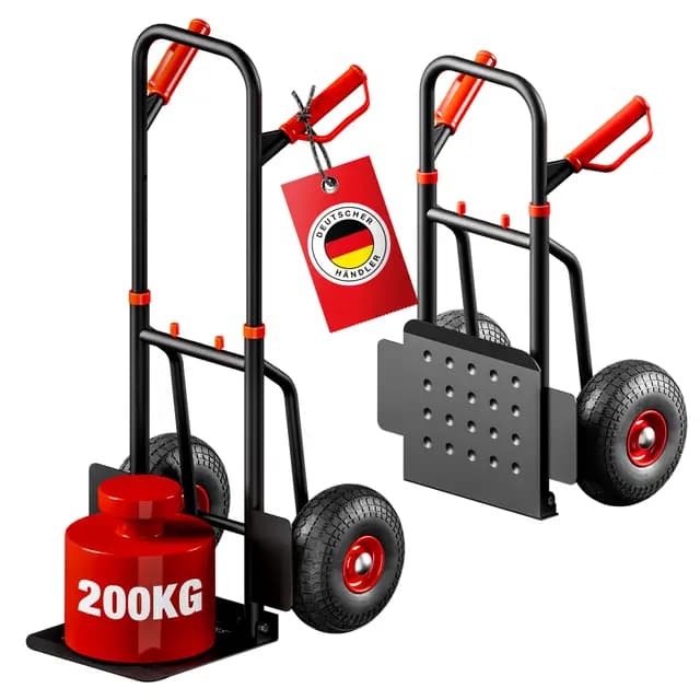 ATHLON TOOLS Schwerlast Sackkarre Vollgummireifen 200kg – Stahlrahmen mit luftgefüllten Reifen, große Räder leichtgängig & stoßarm, platzsparend zusammenklappbar