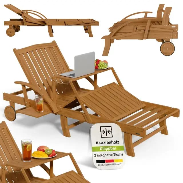 Juskys SunScape Sonnenliege Akazie mit Tisch und Beinablage – Bild 1