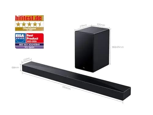 TCL Q65H Soundbar 5.1 Kanal, 580W Heimkino-Lautsprecher mit Cinema Surround, Dolby Atmos, DTS:X, Sound Expansion, Bluetooth 5.3, HDMI eARC, USB, Optisch, Wandmontage möglich, Eine Fernbedienung