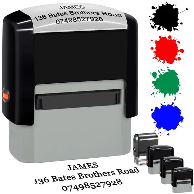 Personalisierter Stempel Selbstfärbende, Personalisiert Firmenstempel mit text, Adressstempel, Namensstempel oder Familienstempel, stempel selbst gestalten, 38 x 14 mm, max. 3 Zeilen