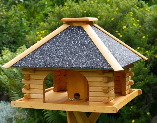 Deko-Shop-Hannusch Vogelhaus wahlweise mit Ständer und Solarbeleuchtung, Verschiedene Dachfarben (Vogelhaus, Dach Stein anthrazit/grau)
