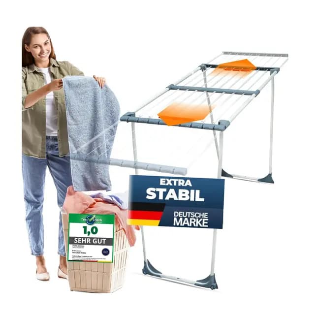 VELORA® Wäscheständer ausziehbar [20M Trockenfläche ] - WäscheständerXXL [Made IN EU] - mit Klemmen für kleine Wäschestücke