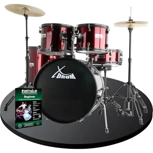 XDrum Rookie 22" Standard Schlagzeug Komplettset Ruby Red - Ideal für Einsteiger - Stylische Hardware in schwarz - Inkl. Drumsticks 5B, Aufbauanleitung und Schlagzeugschule - Rot