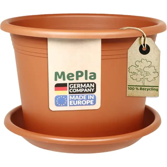 MePla - Blumentopf Pflanzkübel Cylindro ø50 cm + Untersetzer ø49 cm, Terrakotta, wetterfest aus UV-beständigem Kunststoff
