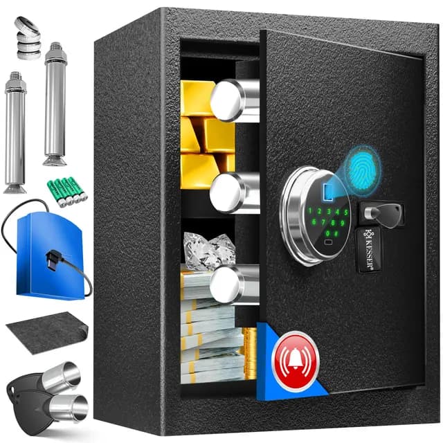 KESSER® Elektr. Tresor mit Fingerabdruck & Schlüssel XL | Inkl. Notfallakku | Elektronischer Safe | 3x Doppelbolzenverriegelung | Boden Wandtresor | Möbeltresor | Panzerschrank Zahlenschloss Schwarz