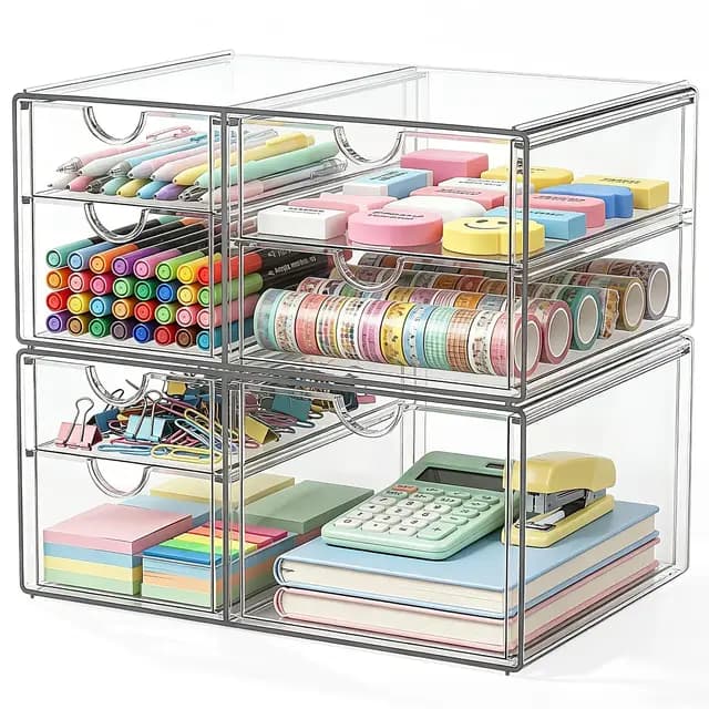 GoMaihe Acryl Schreibtisch Organizer mit 7-Schubladen: 2 Stücke Schubladenbox | Durchsichtig Schminktisch Organizer | Make up Organizer | Büro Organizer für Bürobedarf Kosmetik Schmuck