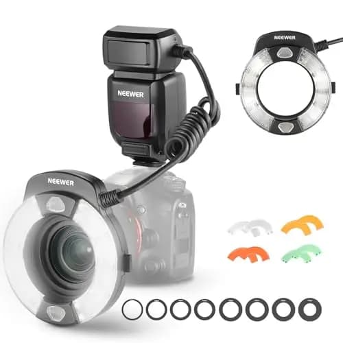 NEEWER RF1-S Makro Blitz Ring Blitzlicht für Sony Kamera 76W GN15 5600K TTL Beleuchtung 1-1/128 Ausgang Vordere/Hinterevorhang Sync Farbgele Objektiv Adapter Ringe für Makro Fotografie Studiofotos