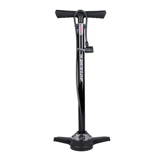 Dunlop Fahrradpumpe mit Doppelventil - Luftpumpe Fahrrad mit 2 Adaptern - für Alle Ventile - Dunlop, Presta und Schrader Ventil - 12 Bar/180PSI - Fuß Pumpe