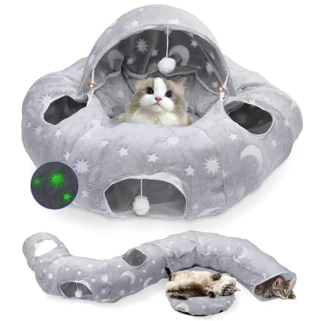 Katzentunnel, Katzenspielzeug für Indoor-Katzen, Multifunktionales Rascheltunnel Katzenhöhle Interaktives Spielzeug für Indoor kätzchen (Grau)