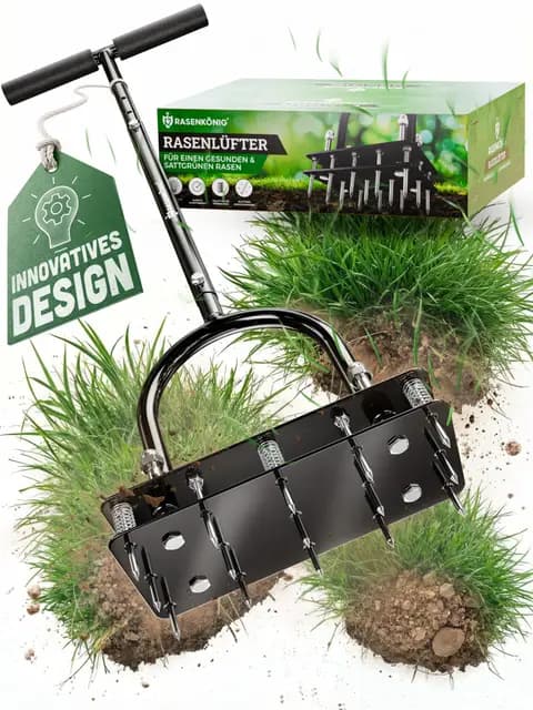 Rasenlüfter Pro | Innovative Aerifiziergabel | Rasenbelüfter Vertikutierer und Aerifizierer für Rasenbelüftung | Premium Gartengerät zum Rasen belüften und auflockern – Selbstreinigend