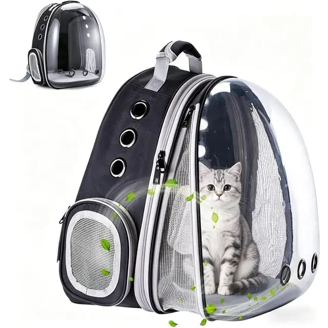 Erweiterbar Katzenrucksack Hunderucksack, Vorderrucksack für Katzen und Kleine Hunde, mit transparentem Fenster und Reißverschluss, für Reisen, Wandern (Schwarz, Vorderseite Erweitern)