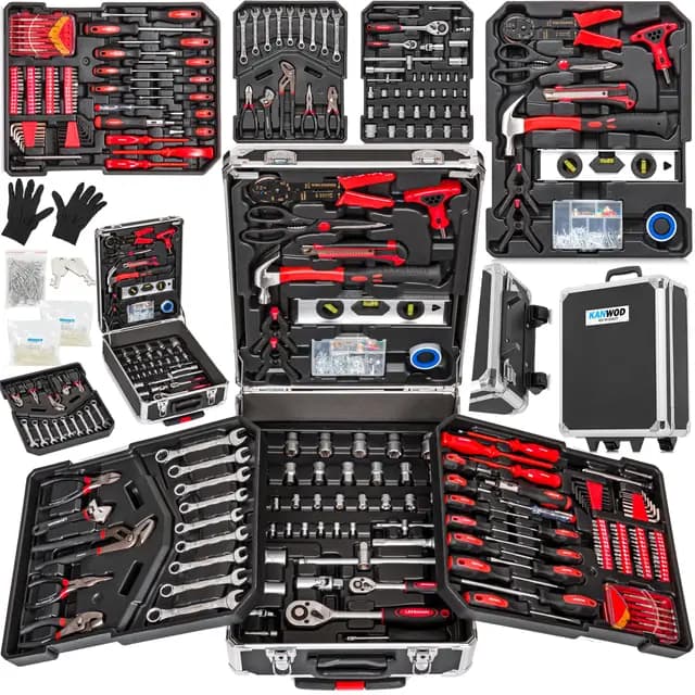 KANWOD Werkzeugkoffer gefüllt 1500-teilig - Werkzeug Set in robustem Aluminiumkoffer - Werkzeugkasten mit Tragegriff und Rollen - komplettes Werkzeugset ideal für Garage, Haushalt, Hobby & KFZ