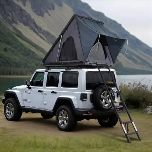 VEVOR Dachzelt mit Hartschale Autozelt für 2–3 Personen, zusammenklappbares Hartschalen-Dachzelt mit Teleskopleiter (150 kg belastbar) Matratze, aus Oxford-Gewebe wasserdicht für Jeep SUV Van Pickup