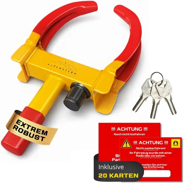 Parkkralle Radkralle für Anhänger, Auto, Wohnwagen, Wohnmobil, PKW, Wegfahrsperre Autokralle Reifenkralle mit Sicherheitsschloss + 3 Schlüssel, für 17-30cm breite Reifen, 1-Hand Bedienung