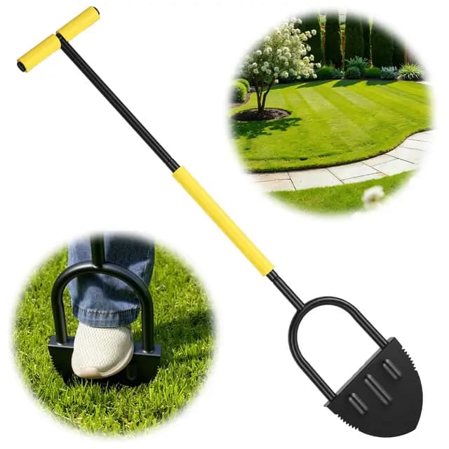 Rasenkantenstecher 105 cm, Manueller Rasenkantenschneider mit T-Griff, Sägezahn-Klinge, Breite Fußplattform, Kantenmesser für Garten, Rasen, Wege und Beete, Schwarz