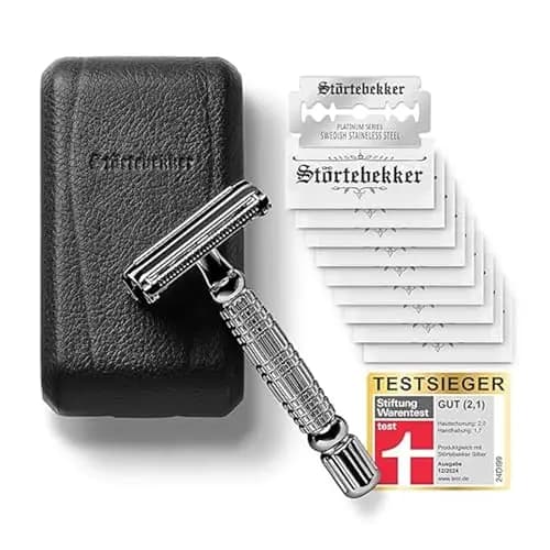 Störtebekker Sicherheitsrasierer Schwarz Set mit Leder-Etui