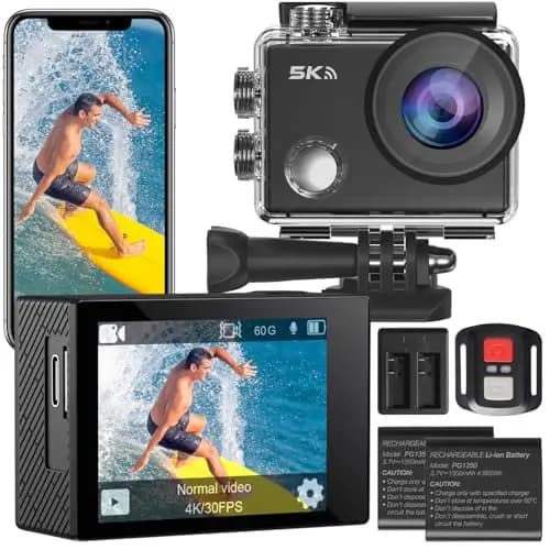 Action Cam, 5K30FPS 30MP Action Cam 40M Unterwasserkamera wasserdichte WiFi 170° Ultra-Weitwinkel EIS Action-Kamera 5X Zoom mit Fernbedienung und 2X 1350mAh Akkus