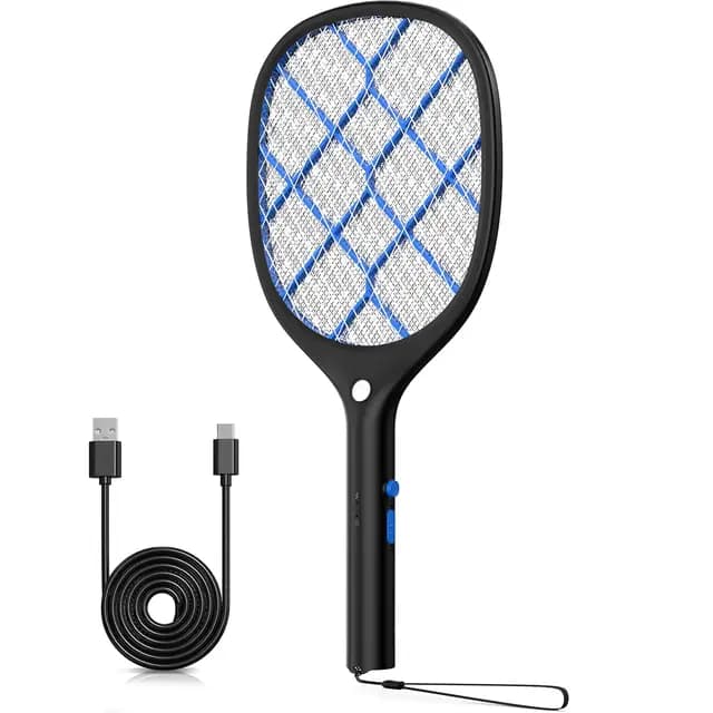 Yissvic Elektrische Fliegenklatsche extra stark 4000 V mit LED Beleuchtung und Akku Aufladbar Schwarz und Blau