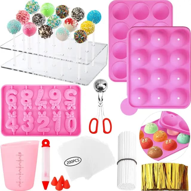 Cake Pop Formen Set 610 Stück Lollipop Cake Pop Maker Set mit Cake Pop Stand, Cake Pop Sticks und Wrappern, Dekorationsstift, 4 Piping Tips, Messbecher