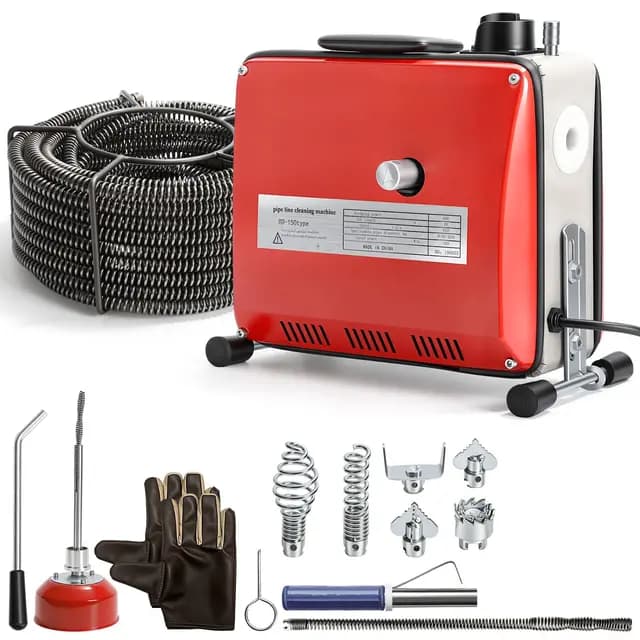 Rohrreinigungsmaschine 500W Elektrischer Abflussreiniger mit 20 m 16-mm & 5 m 10-mm Spiralen, 6 Schneidköpfen, 400 U/min Kupfermotor – Für 20–120 mm Rohre