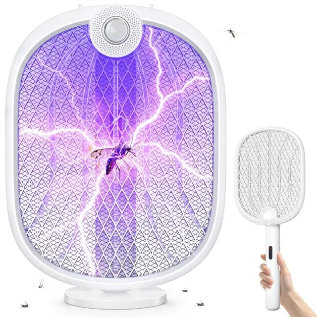Elektrische Fliegenklatsche Extra Stark 4000V, 180° Klappbarer Fliegenfänger Elektrisch mit Automatik UV Lichtfalle & Manuellmodus, 1800mAh USB C Aufladbar, Elektro Mückenfalle für Innen Außen