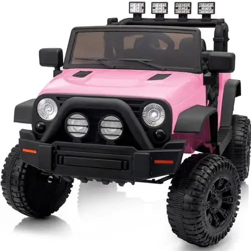 Outfunny Elektroauto für Kinder, 12V Kinder Elektroauto mit Fernbedienung, LED-Leuchten - Hellrosa