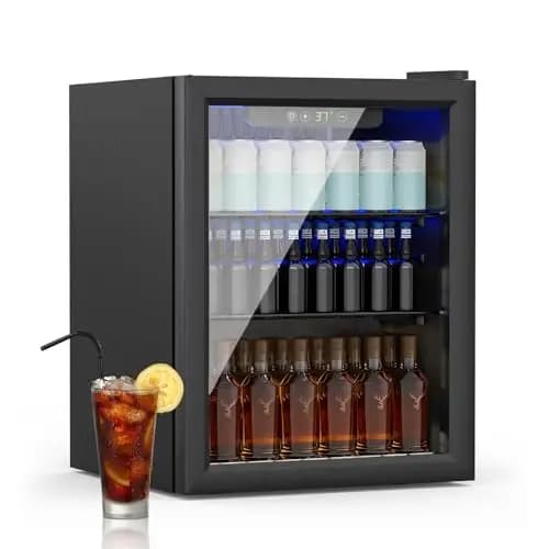 Getränkekühlschrank, 70 Dosen/50L Mini-Kühlschrank mit Transparente tür für Limonade Bier oder Wein, freistehender kleiner Kühlschrank mit verstellbarem Regal und Digitalanzeige (Schwarz)