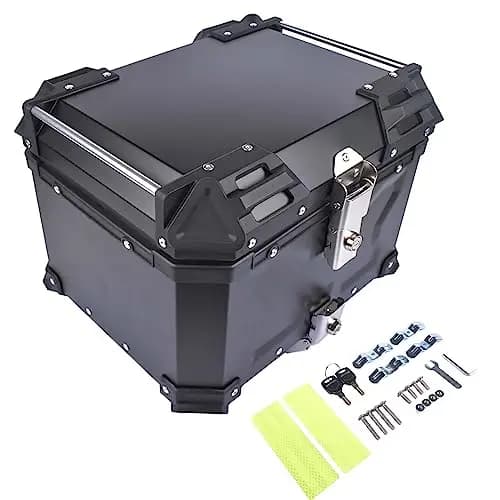 Schwarzer 45L Universal-Motorrad-Topcase, wasserdichte Aluminium-Motorrad-Kofferraum-Topbox, Dual-Key Storage Carrier Case, Kofferraum Tour Tail Box für Store Helm