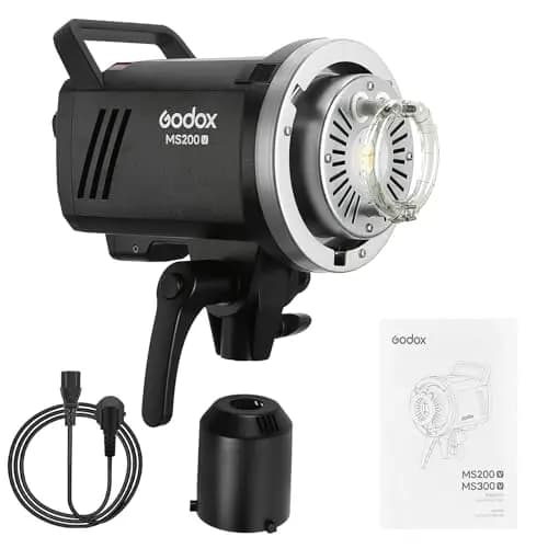 Godox MS200V Studioblitz mit aufgewerteter LED Modellierungslampe, 200W GN53 Bowens Mount Monolight, leicht und tragbar, 2.4G Wireless X System Studio Strobe für Studio Portraitfotografie