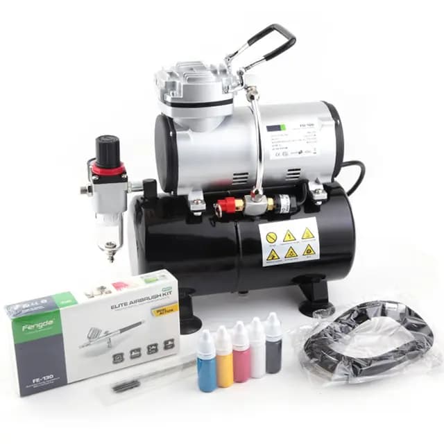 Fengda FD-186K Airbrush Kompressor Komplett set Mächtig Luftstrom und Luftdruck mit Airbrushpistole und airbrush Zubehör Profi Starter set.