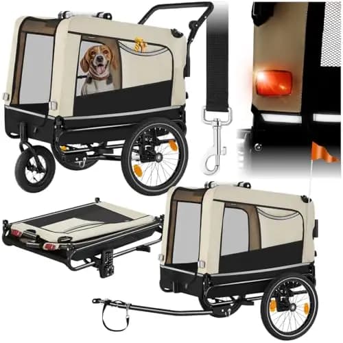 tectake® Fahrradanhänger multifunktional - als Hunde Anhänger Wagen für Fahrrad und e Bike, Jogger oder Buggy, Belastbarkeit bis 40kg, faltbar, schneller Umbau, inkl. Sicherheits Zubehör
