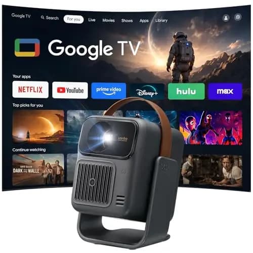 WANBO Togo Pro Akku Smart Beamer Google TV Netflix, Tragbar Projektor mit 3,5h Akku für Outdoor & Heimkino, Native 1080P 500 ANSI, KI Autofokus Auto-Trapez, 27dB Leise, WLAN Bluetooth, 360° Ständer – Bild 1