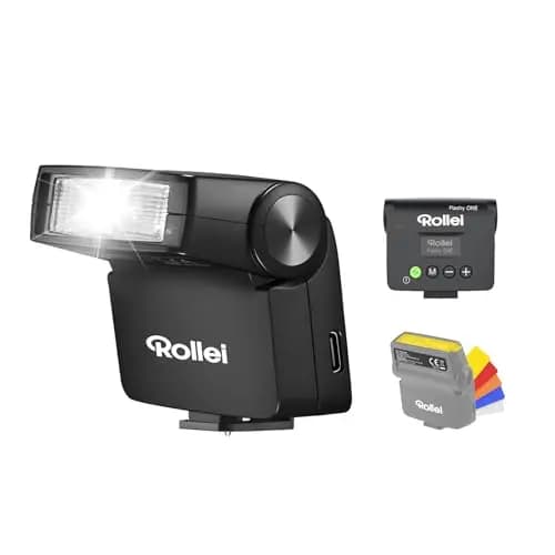 Rollei Flashy ONE Mini Kamera Blitz GN 16 mit LCD Display Recycle Zeit 0.01~2.5 s, Camera Flash Universal Kompatibel für Canon Nikon Sony Fujifilm Lumix Olympus, Mini-Blitz-Kamera-Flash-Aufsteckblitz
