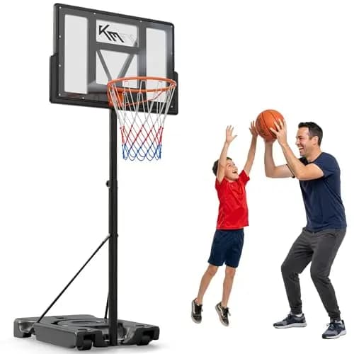 KM-Fit Basketballkorb Outdoor höhenverstellbar 135–305 cm | Mobiler Basketballständer mit Federkorb, Rollen & Backboard | Basketballanlage für Kinder, Jugendliche & Erwachsene | inkl. 2 Netze