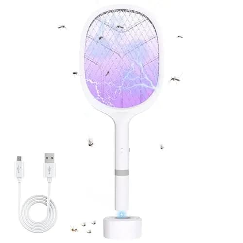 Elektrische Fliegenklatsche: 4800V Fliegenklatsche Elektrisch mit UV Lichtfalle, 2 in 1 USB mit 2000 mAh Akku Aufladbar Abnehmbar Elektro Mückenklatsche mit Ladestation, für Mücken-One