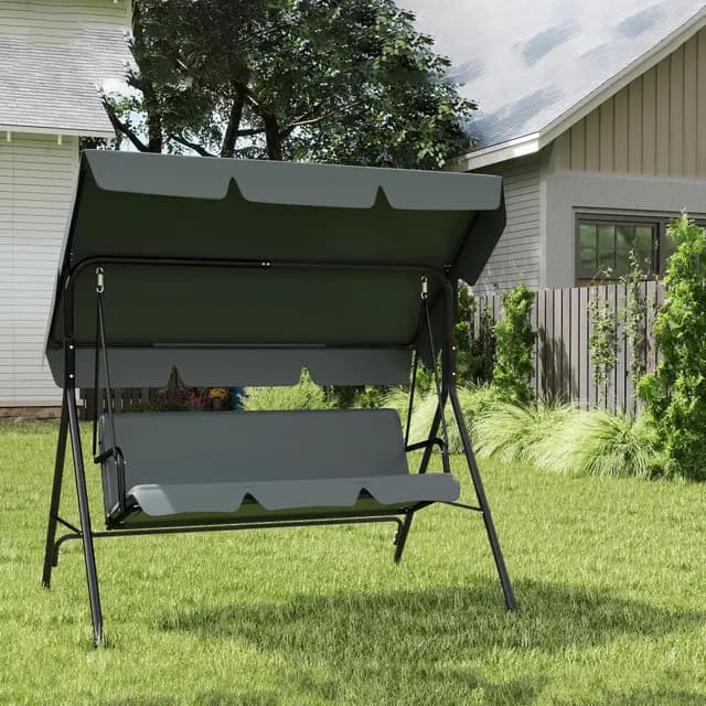 SUBTLETY Hollywoodschaukel 3 Sitzer für Familien, 176x110x152cm Gartenschaukel mit Verstellbarem Sonnendach & Liegefunktion, Pulverbeschichteter Stahlbank für Garten & Terrasse (Anthrazit)