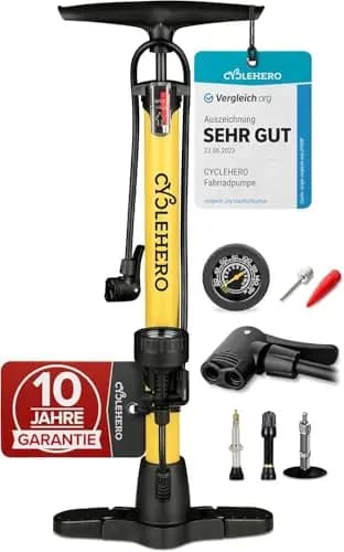 Fahrradpumpe alle Ventile **Test SEHR GUT + 10 Jahre GARANTIE** Leistungsstarke Fahrrad Pumpe Luft – Fahrrad Luftpumpe Französisches Ventil - Luftpumpe Fahrrad Standpumpe mit Manometer Standluftpumpe