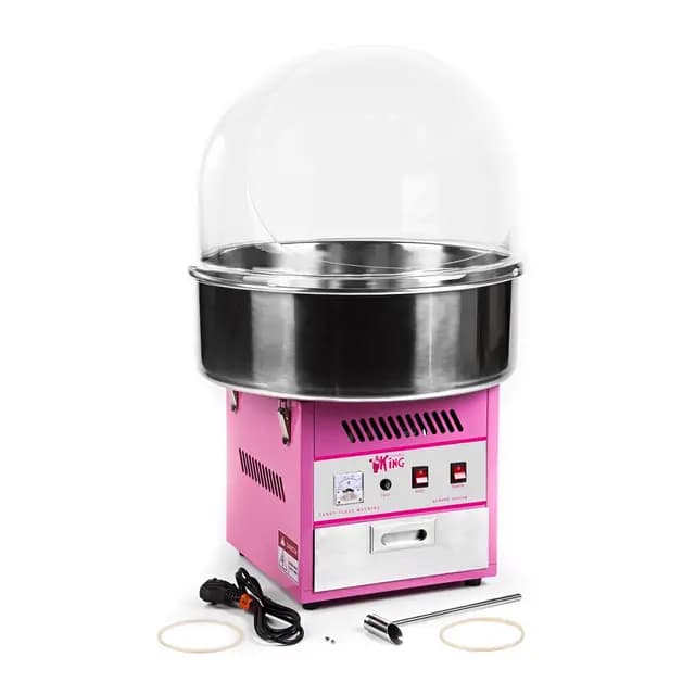 Royal Catering RCZK-1200E Zuckerwattemaschine Cotton Candy Machine mit Abdeckhaube Spuckschutz (Ø 52 cm, 1.200 W, 1 Einheit / 60 s, inkl. Zubehör) Pink