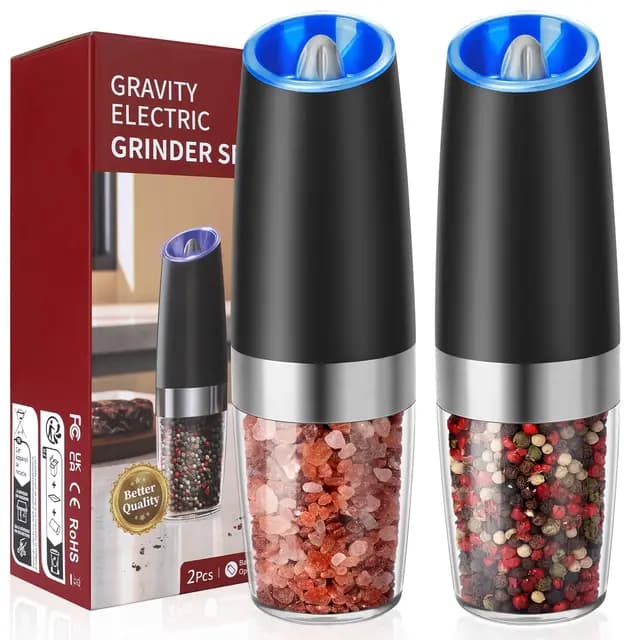 Hotec Elektrische Pfeffer und Salzmühle Set, 9 Oz Hochkapazität, AAA-Batteriebetrieben mit Gravity-Sensor, 6-Stufen Mahlgrad & LED-Anzeige, 2er Set