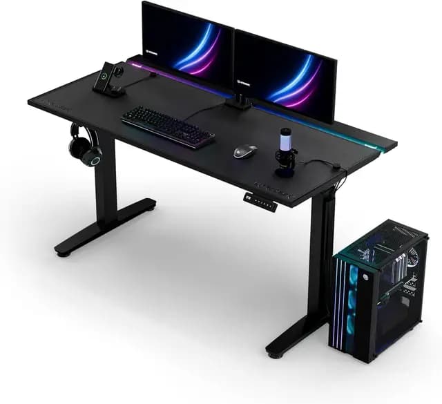 ULTRADESK - Gaming Schreibtisch Schwarz - Höhenverstellbarer Schreibtisch 140x70 - Computertisch mit Beleuchtung aus Stahl, Bürotisch mit Ablage für Kabel, PC Tisch Vortex