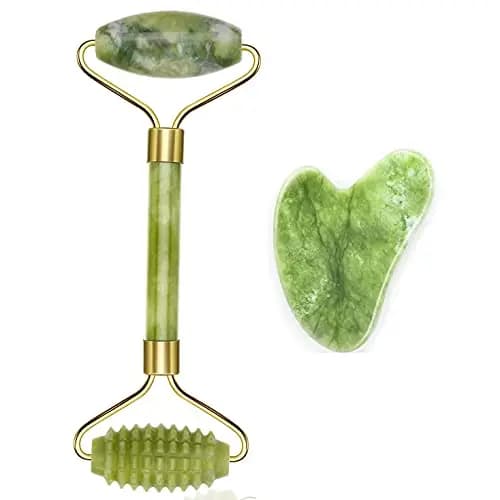 100% Jade Roller Set, Gua Sha MassagegeräT, Natü Rliche Jaderolle, Gesichts FüR Anti-Aging-Falten, Schlankheit Und Straffung Gesicht, Gesichtsroller Gesichtsmassage
