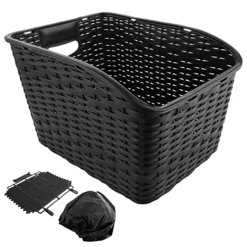 DAJAVE Unisex Fahrradkorb Hinten Groß 27L Weave Kunststoffgeflecht Wetterfest Rostet Nicht, Fahrradkorb Hinten auf Gepäckträger inkl, Transport von Gepäck Stabiles, wasserdichte Abdeckung