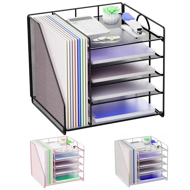 Schreibtisch-Organizer, 5-Stufiger Papierkorb-Organizer mit Aktenhalter, Netz-Aktenhalter, Schreibtisch-Organizers und Aufbewahrung für Schreibtischzubehör und Büromaterial, Schwarz